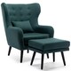 image 1 of Winslow Wing Back Fabric Occasional Button Back Armchair w Footstool (Green)