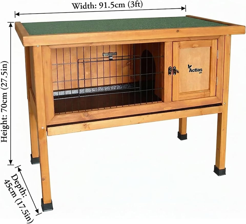 image 1 of Actiaspet 3ft Wooden Rabbit Guinea Pig Hutch (Wood, Single Tier - 3ft)