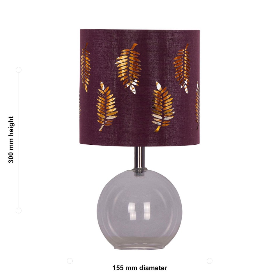 image 1 of Set of 2 Buck - Clear Glass Globe Table Lamps with Burgundy Shade