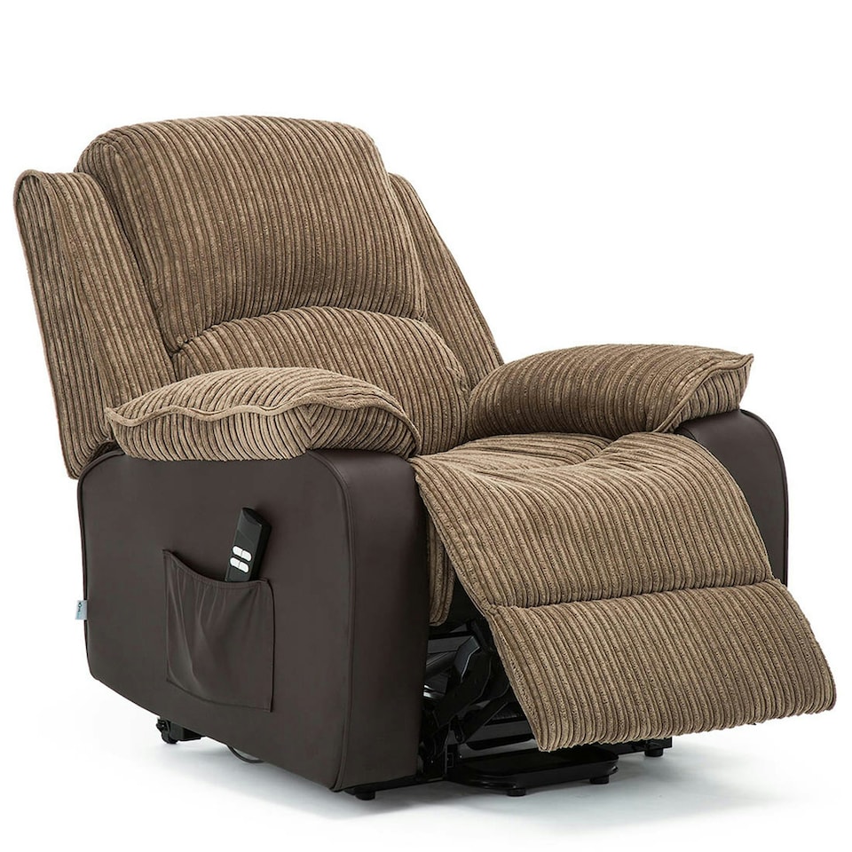 image 1 of Postana Dual Motor Electric Rise Recliner Jumbo Cord Fabric Chair (Brown)