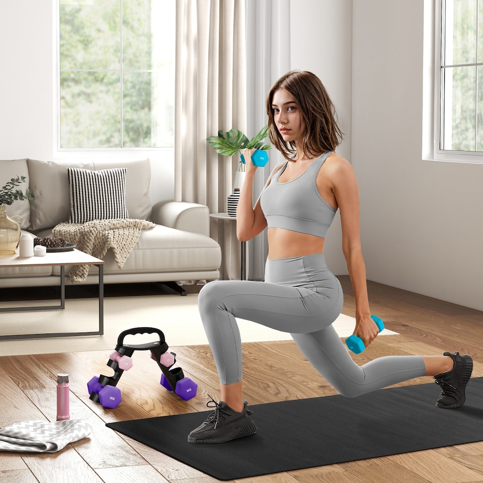 image 1 of SPORTNOW Dumbbells Set with Storage Rack, 2 x 1kg, 2 x 3kg, 2 x 5kg, Pink