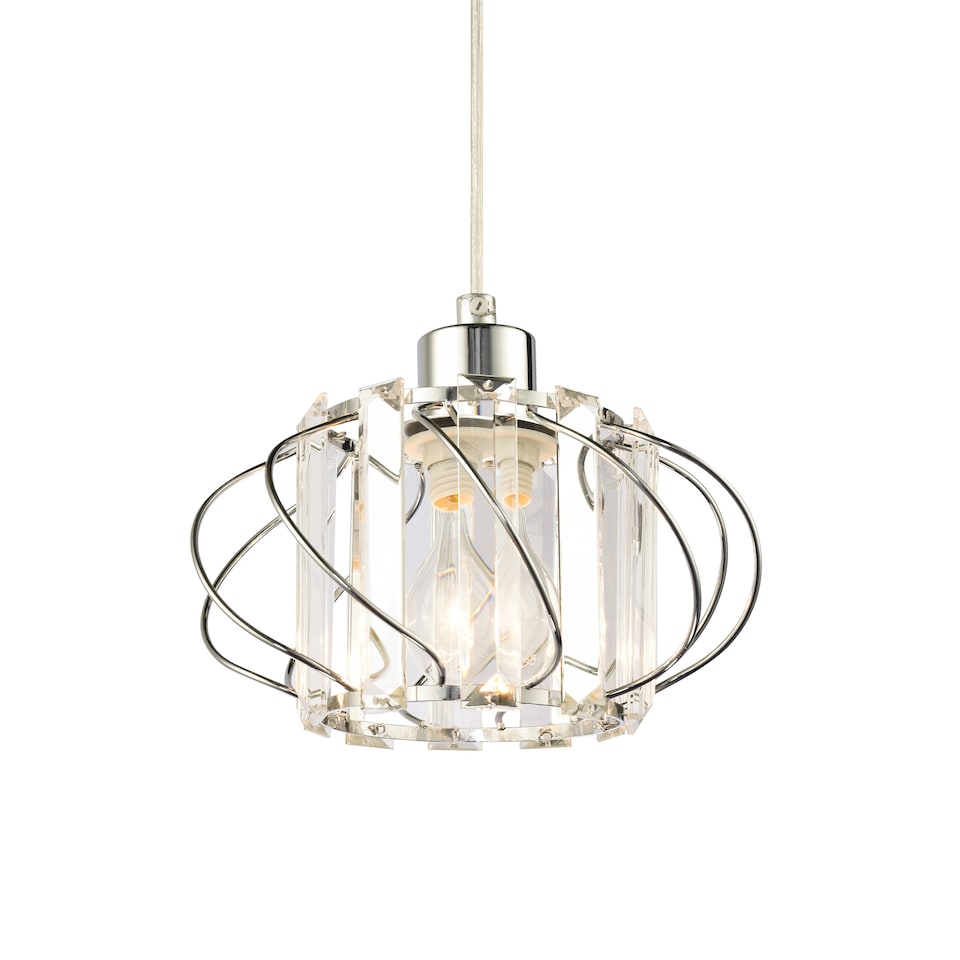 image 1 of Modern Pendant Lamp Shade with Clear Acrylic Rectangular Prims and Chrome Frame | Chrome