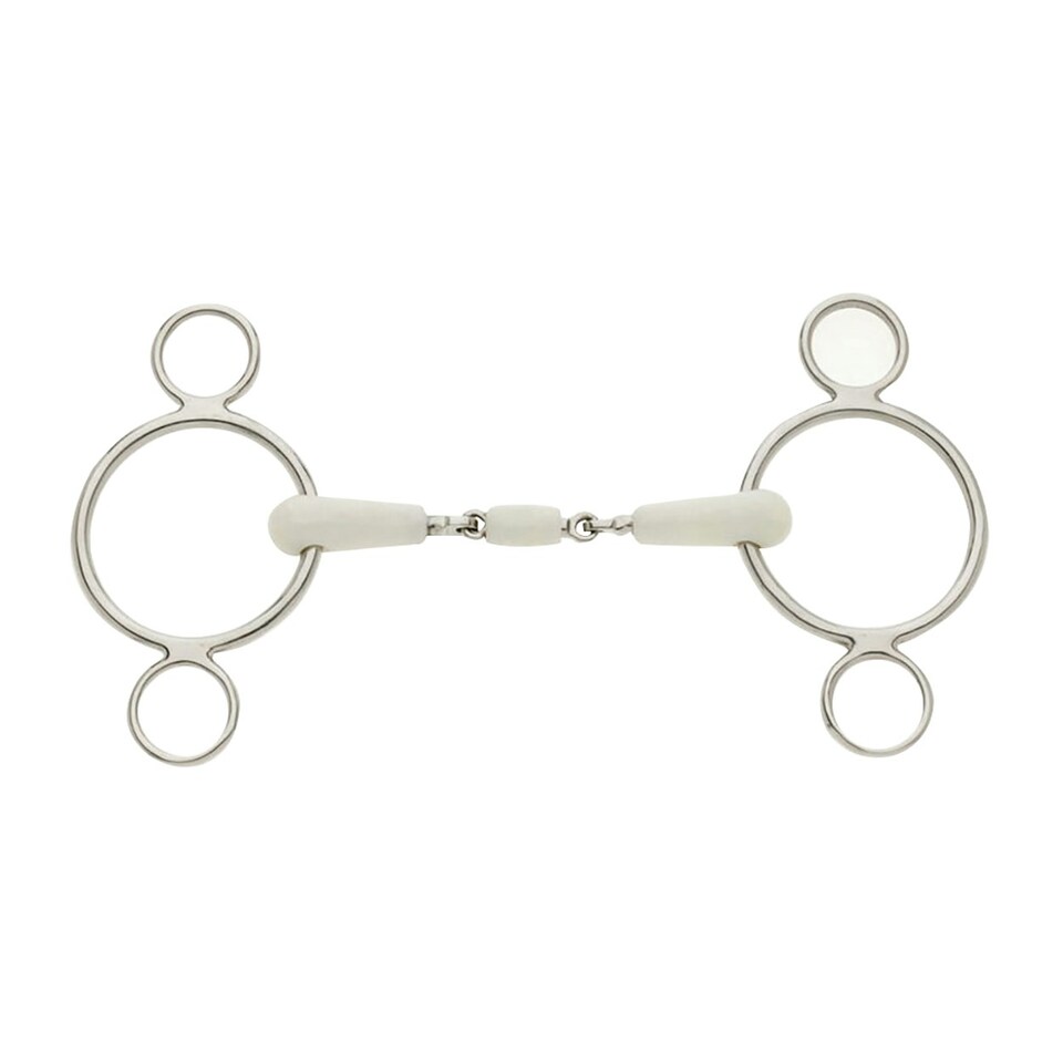 image 1 of Lorina Flexi Peanut Joint 2 Ring Continental Horse Gag - Silver - 5.5in