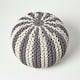 image 3 of Homescapes Off White and Grey Knitted Pouffe Striped Footstool - 35 x 40 cm