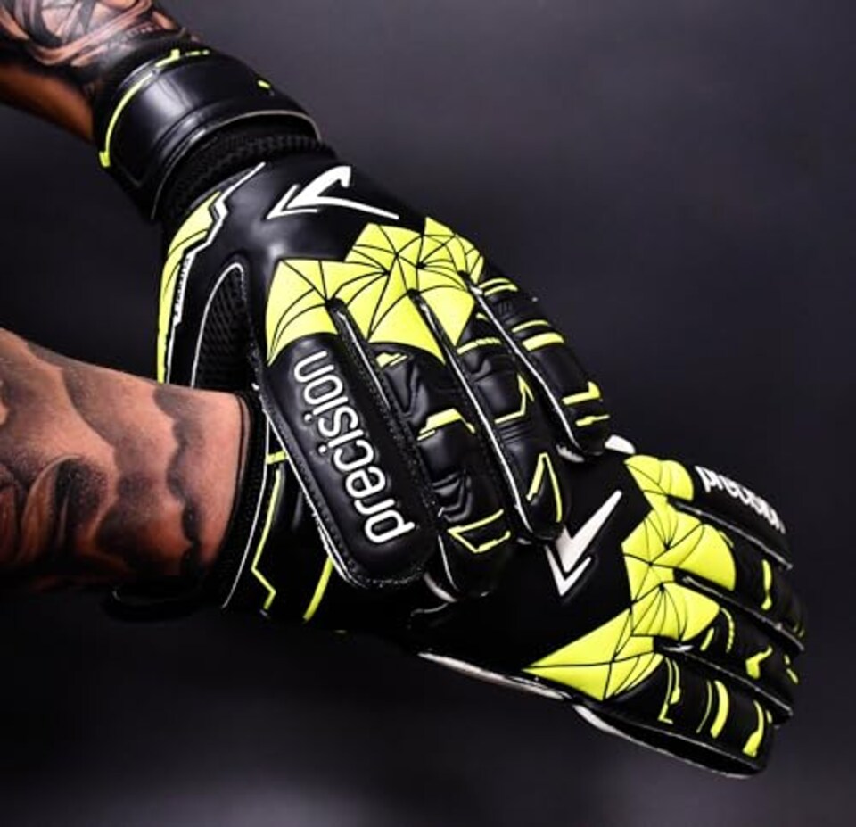 image 1 of Precision Training Fusion X Flat Cut Finger Protect Football Adult's Goalkeeper Gloves, Black, 9