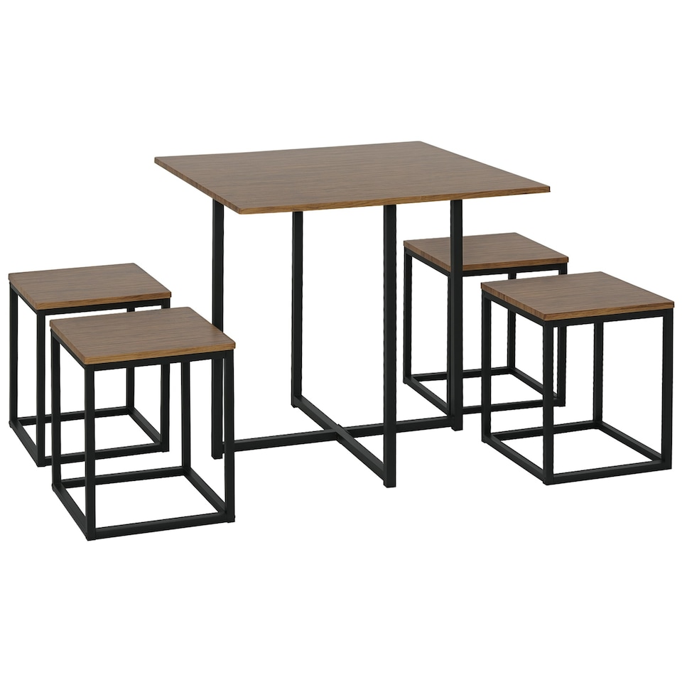 image 1 of HOMCOM 5 PCS Industrial Boxy Table & Stool Set Metal Frame Cool Dining Seating