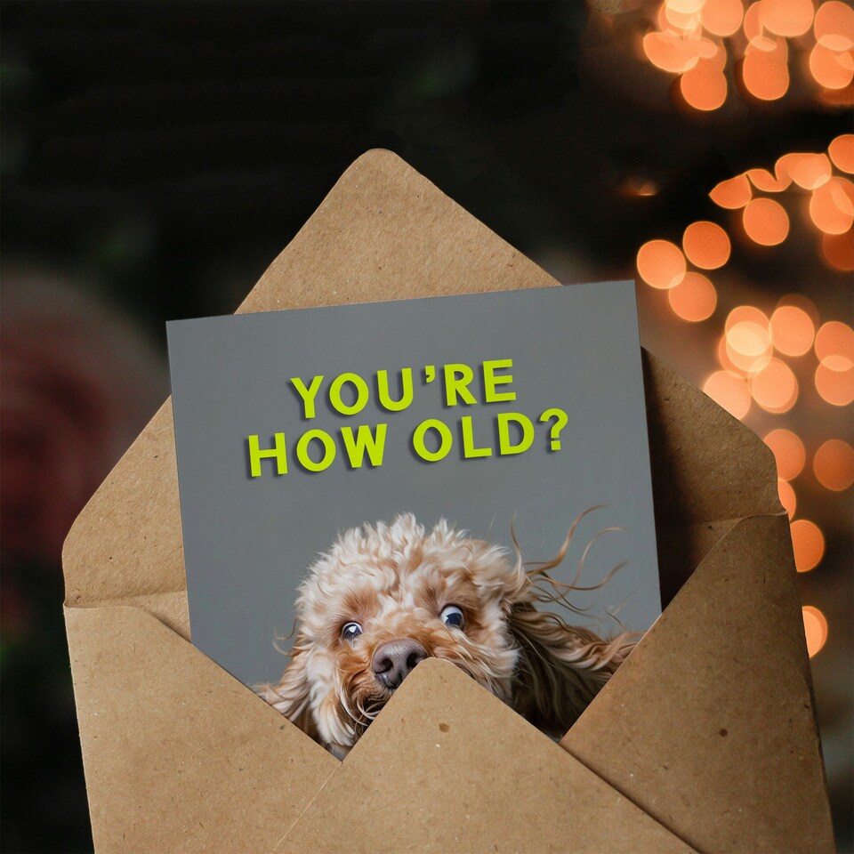 image 1 of Shocked Cockapoo How Old Joke Cockapoo For Him Birthday Card