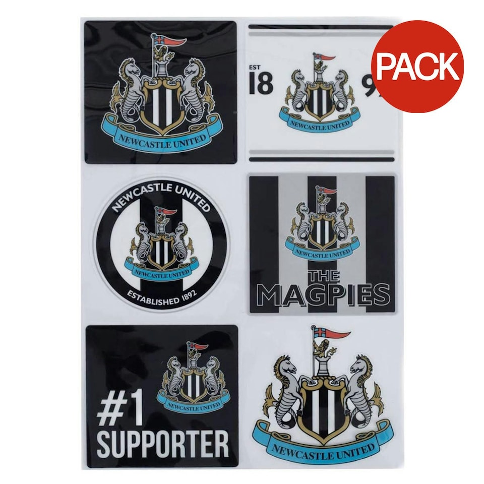 image 1 of Newcastle United FC Car Decal Set (Pack of 6) - Black/White - One Size Multi