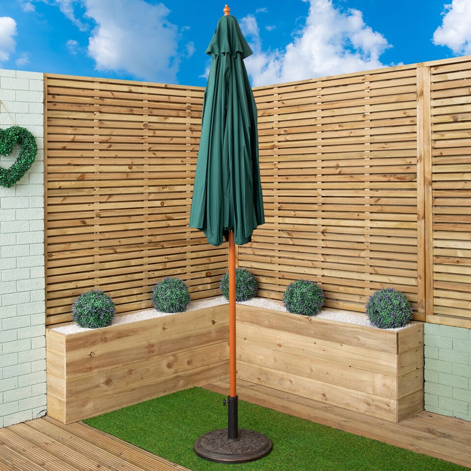 image 1 of Samuel Alexander 2.7m Outdoor Wooden Garden Parasol Sun Shade with Carry Bag in Green
