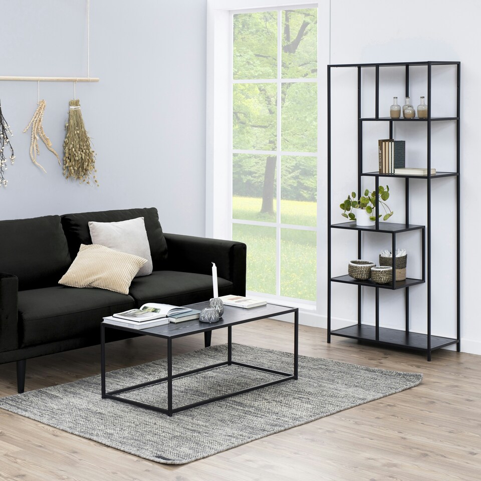 image 1 of Seaford Tall Black Metal Bookcase with 5 Black Shelves