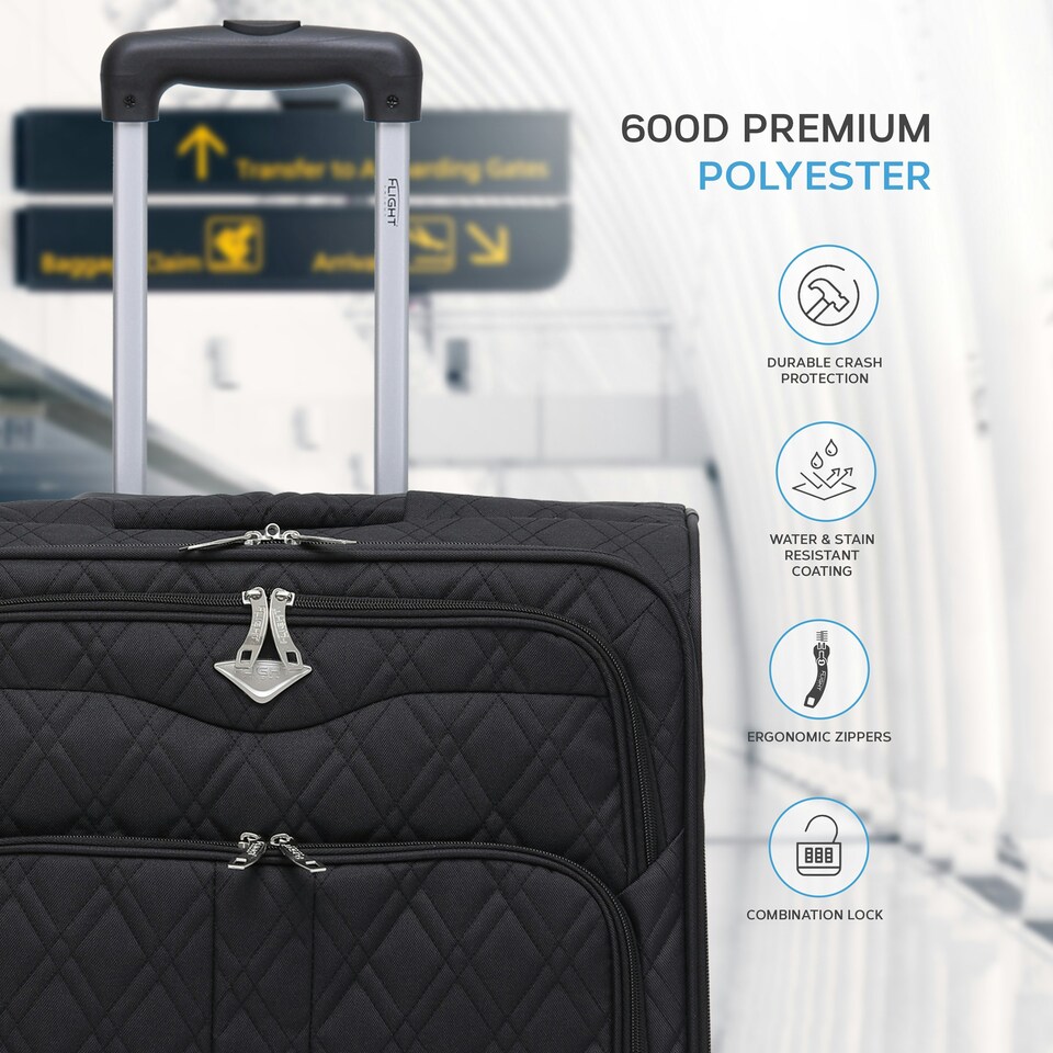 image 1 of Flight Knight Lightweight 4 Wheel 800D Soft Case Quilted Suitcase Cabin Carry On Hand Luggage Approved for easyJet & BA Maximum Size Overhead Carry On Blue | Navy | Cabin Bag