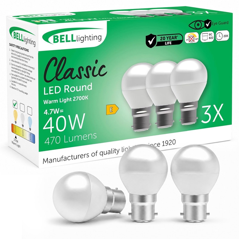 BELL Lighting B22 LED Golf Ball Bulb Non-Dimmable Warm White 470lm 4.7W Bayonet | Size: Pack of 3