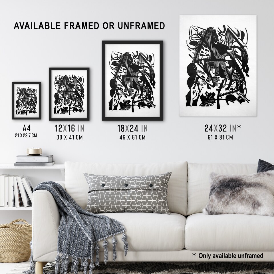 image 1 of Birth of the Wolves Abstract Franz Marc Vintage Huge Wall Art Print 18X24 In