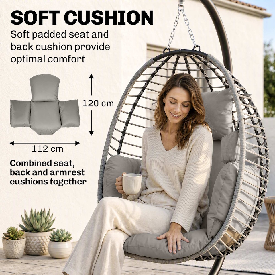 image 1 of Outsunny Hanging Swing Chair w/ Thick Cushion, Hanging Chair, Grey