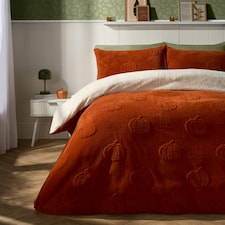 OHS Pumpkin Tufted Soft Cosy Plush Winter Warm Teddy Fleece Duvet Cover and Pillowcase Bedding Set | Orange | Burnt Orange | King