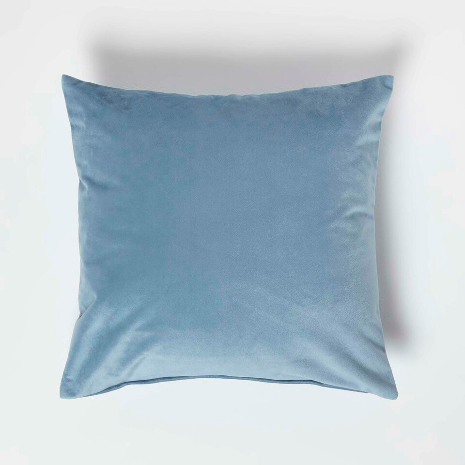 image 1 of Homescapes Blue Velvet Cushion - 45 x 45 cm Blue