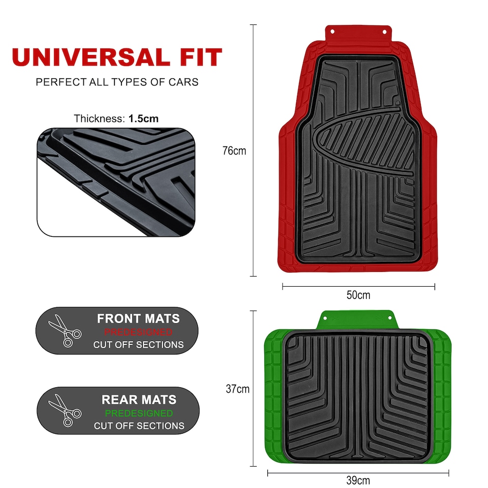 image 1 of Heavy Duty Rubber 4 PCS Car Mat Set Universal Mats Non Slip Cut To Fit Trim