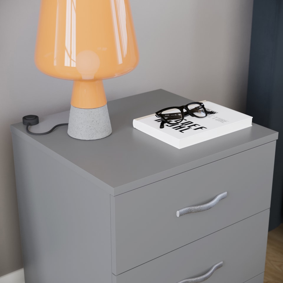 image 1 of Vida Designs Riano 3 Drawer Bedside Chest Cabinet Table Nightstand, Grey