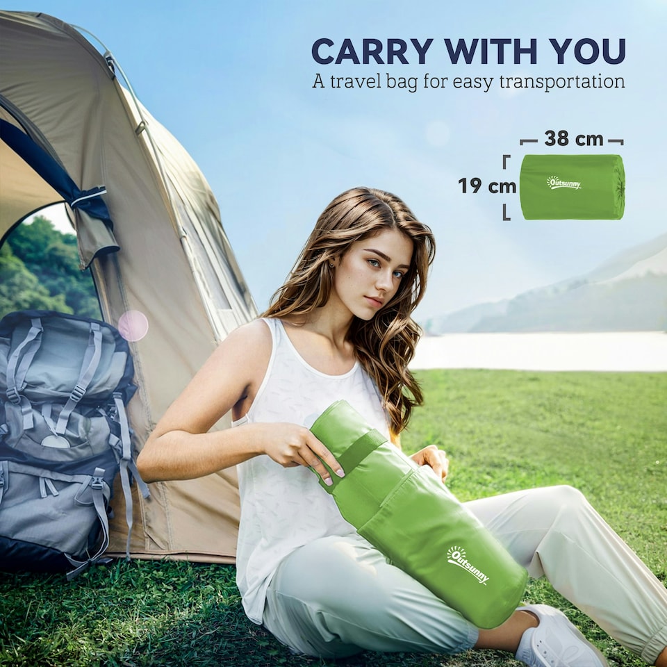 image 1 of Outsunny Portable Inflatable Camping Bed with Double Mattress Green Green | One Size