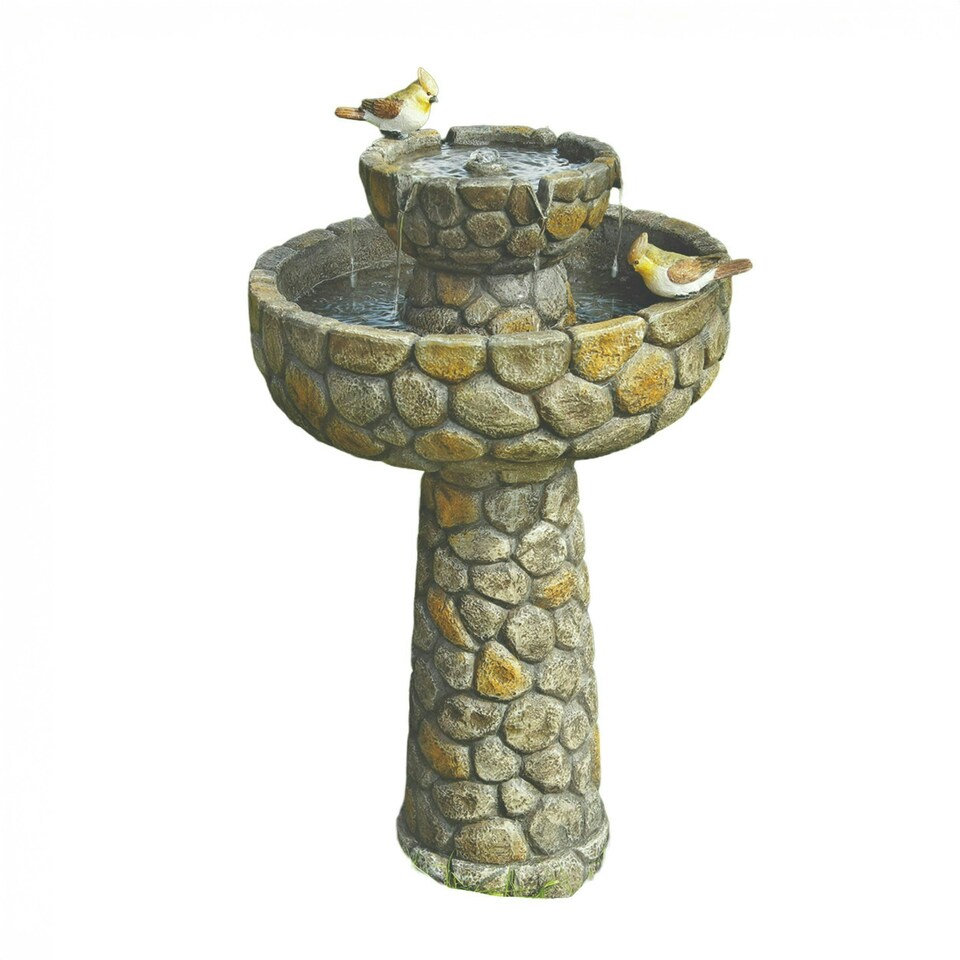image 1 of Primrose Solar Powered Bird Bath Cobbled Stone Effect Water Feature 68cm