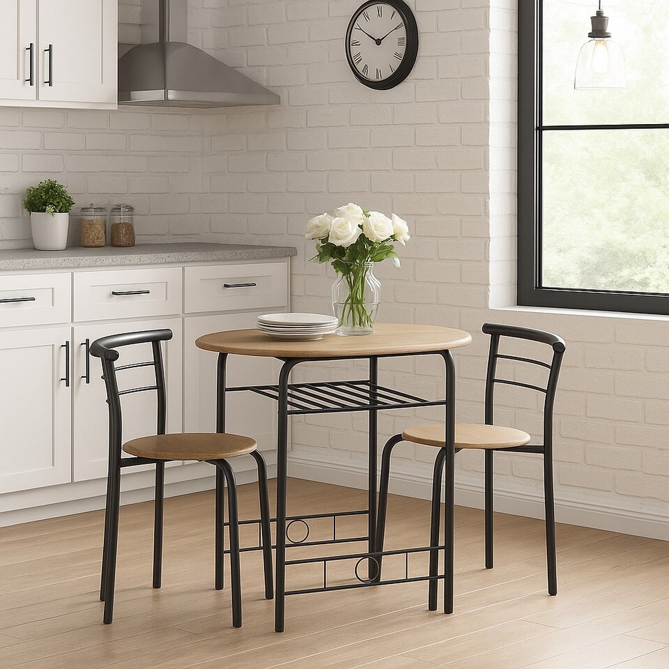 image 1 of 3 Pcs Dining Table 2 Chairs Set Kitchen Breakfast Furniture Compact Space Saving | Multi | Oak