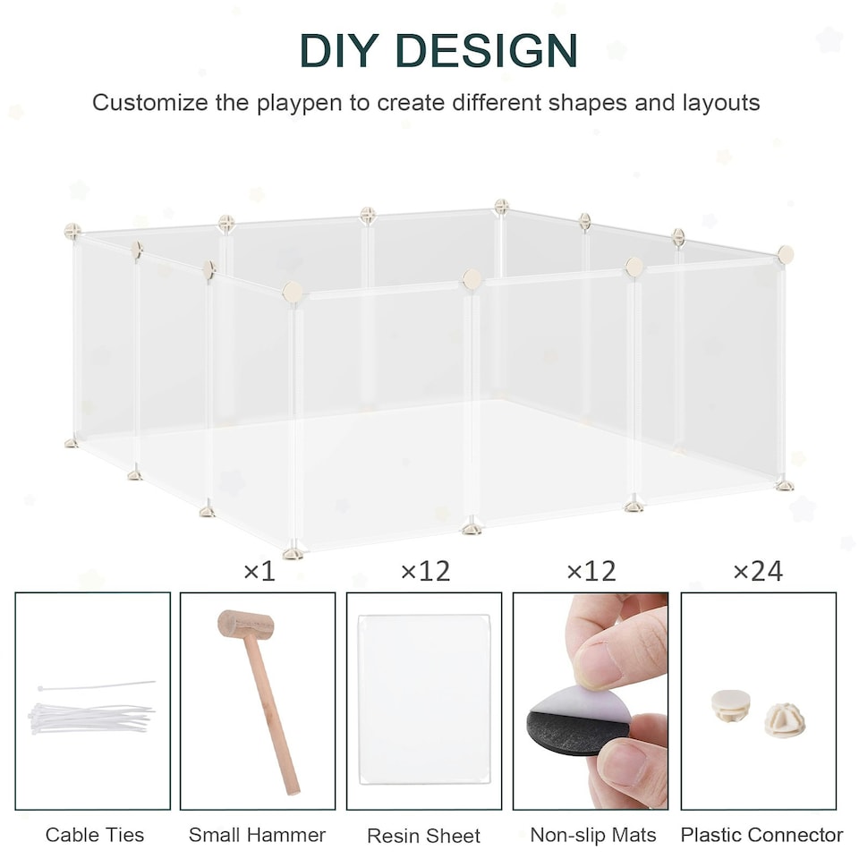image 1 of PawHut Pet Playpen DIY Small Animal Cage 12 Panels for Hedgehog Bunny Chinchilla
