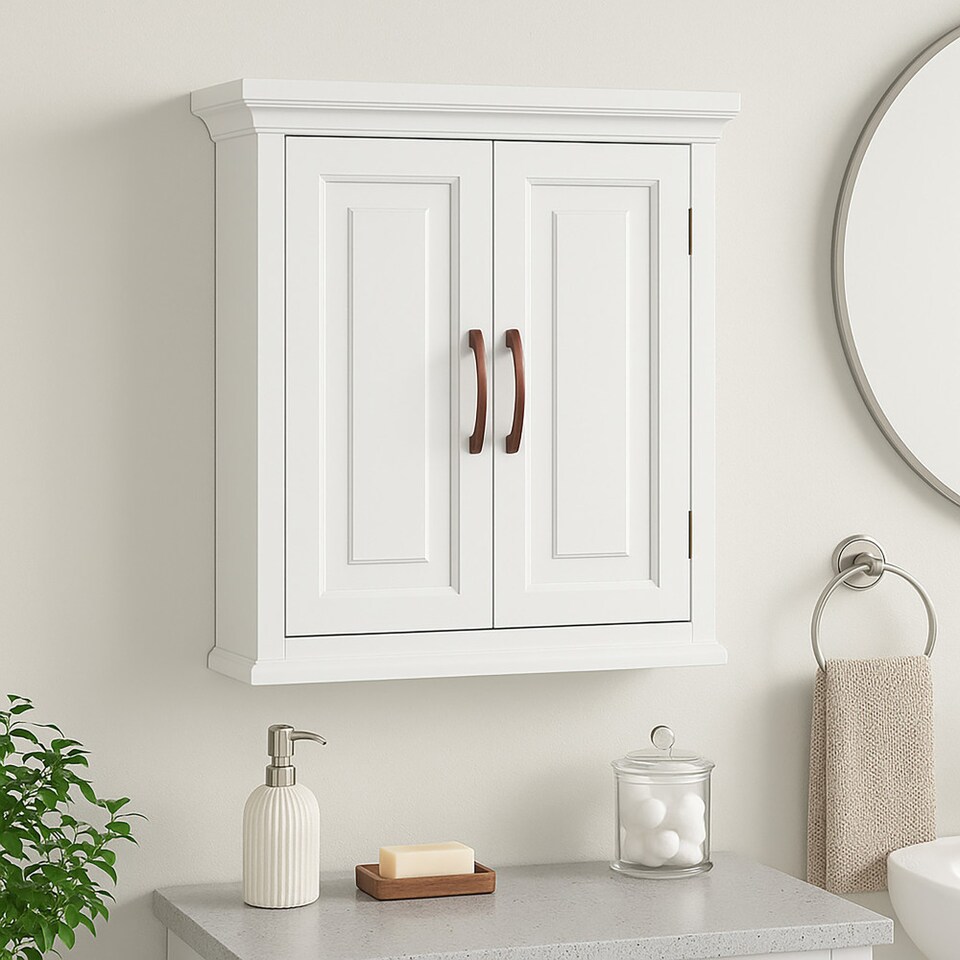image 1 of Teamson Home Wall-Mounted Bathroom Cabinet with Adjustable Shelves, White/Bronze