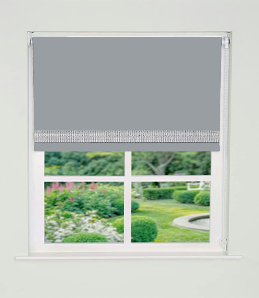 image 1 of 180cm Light Grey Straight Diamante Edge Border Roller Blind | Grey | Grey