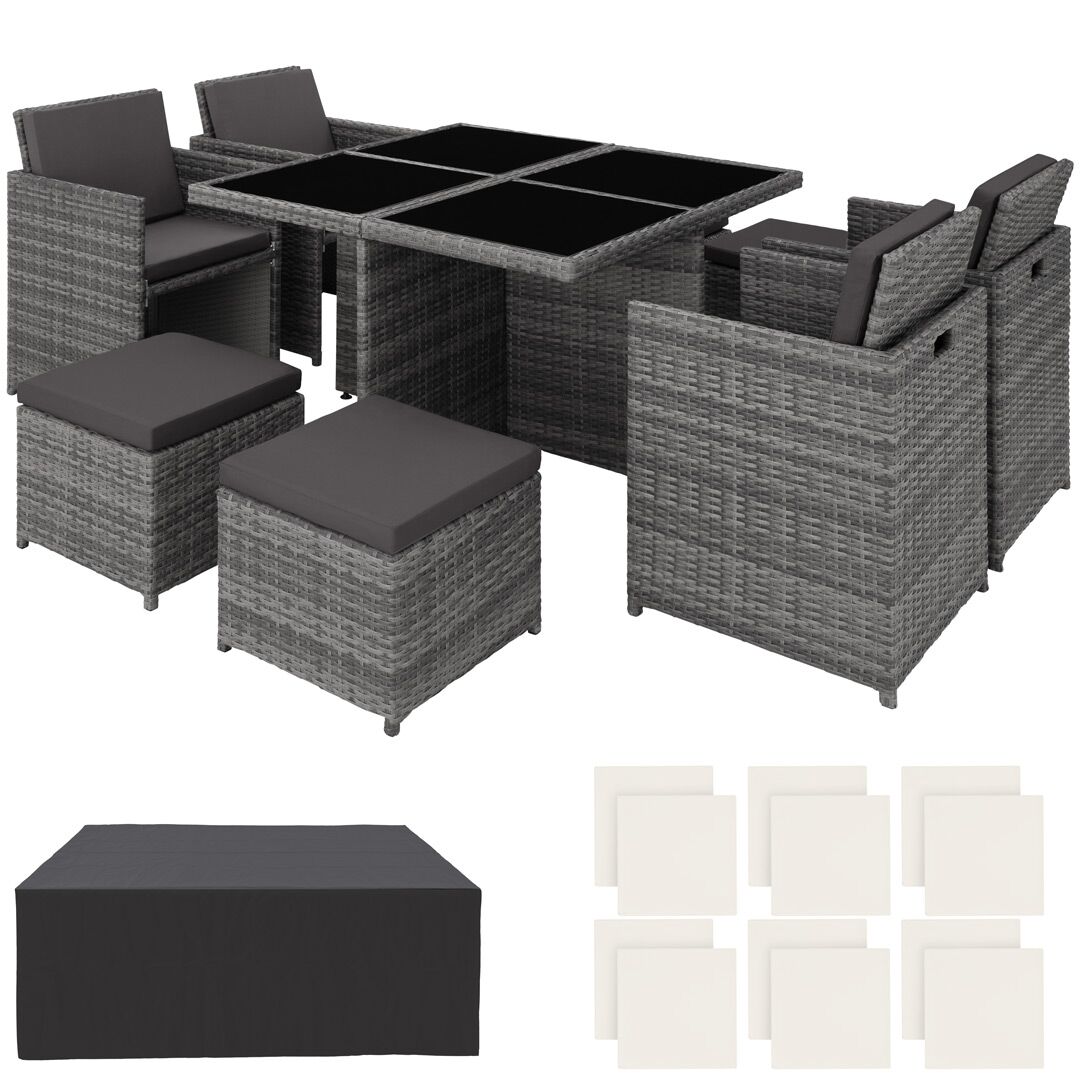 Garden Table and Chairs Manhattan - 8 seats with cushions, dining table, rain cover | Grey | grey | 1