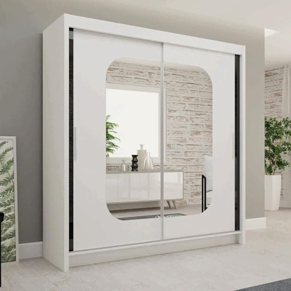 image 1 of Modern Sliding Wardrobe 120/150/180/203cm White/Black/Grey/Oak White | 203cm