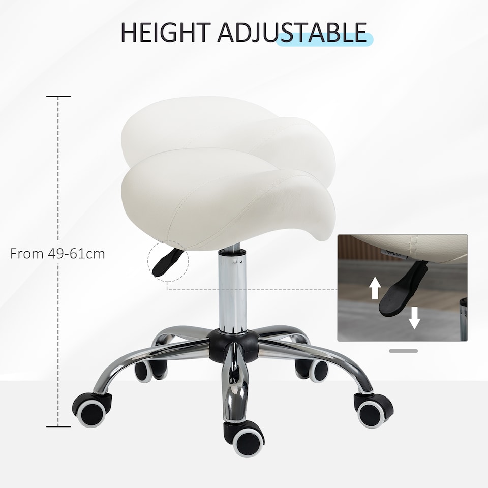 image 1 of HOMCOM Cosmetic Stool 360 Rotate Height Adjustable Salon Massage Spa Chair Hydraulic Rolling Faux Leather Saddle Stool Mobility, Cream