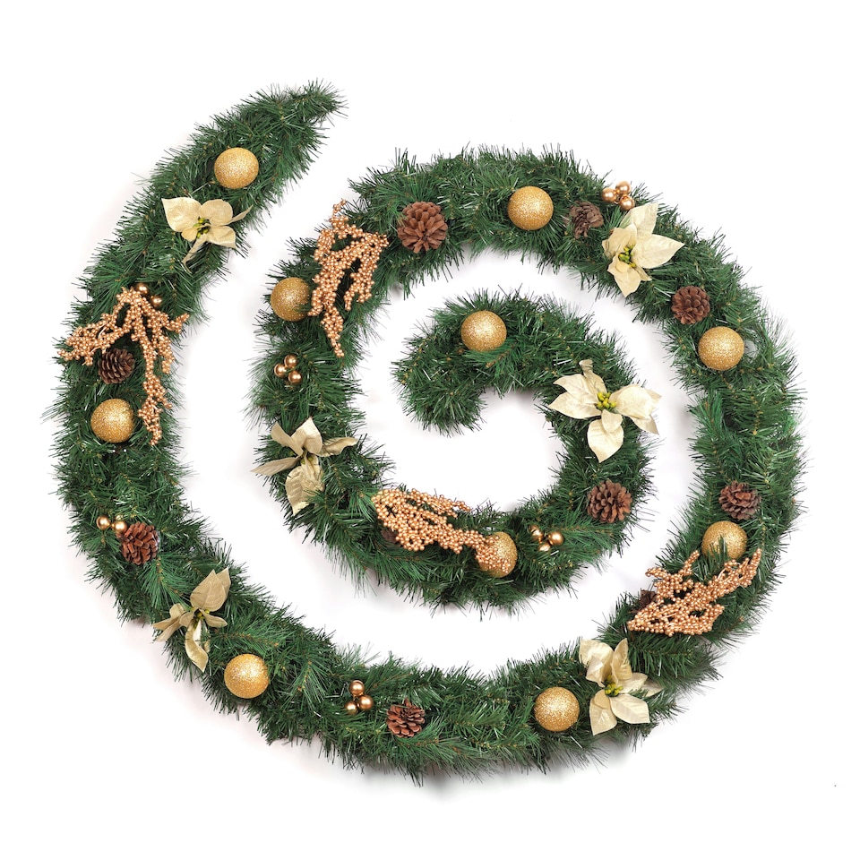 Best Artificial Christmas 12ft Gold Decorated Christmas Garland Bannister Staircase Fireplace