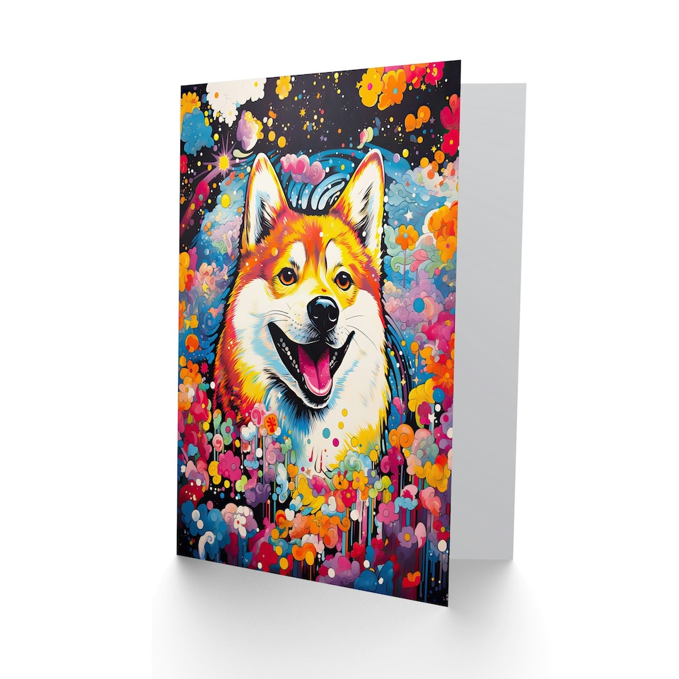 image 1 of Shiba Inu Pet Portrait Colourful Dog Lover Card