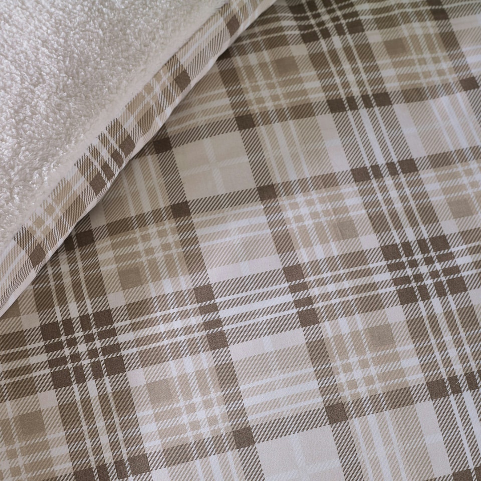 image 1 of Catherine Lansfield Cosy Sherpa Check Duvet Cover Set Natural Cream | Natural | Double