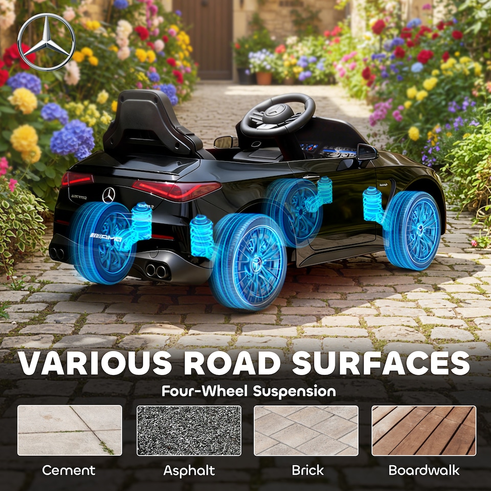 image 1 of AIYAPLAY Licensed Mercedes AMG CLE 53 Kids Electric Car, 12V Ride On Car with Dual Motors, Remote Control, Suspension, LED Lights, Music and Assist Wheels for 3-6 Years Old | Black