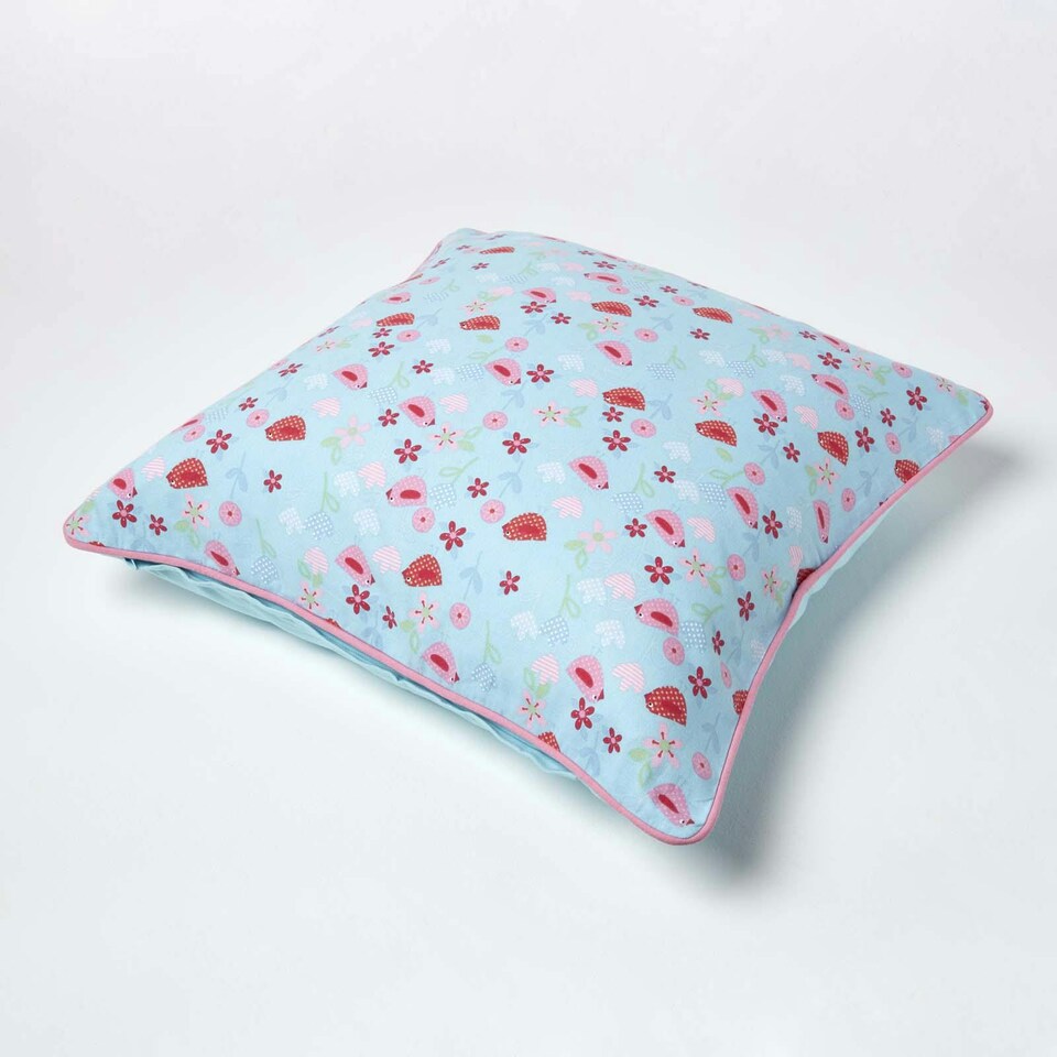 image 1 of Homescapes Cotton Birds and Flower Cushion Cover - 60 x 60 cm | Blue | Blue | 60 x 60 cm
