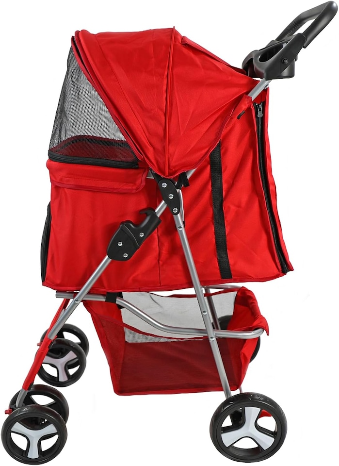 image 1 of Pet Stroller Dog Cat Puppy Pram Pushchair Travel Cart Jogging Buggy Carrier (Red)