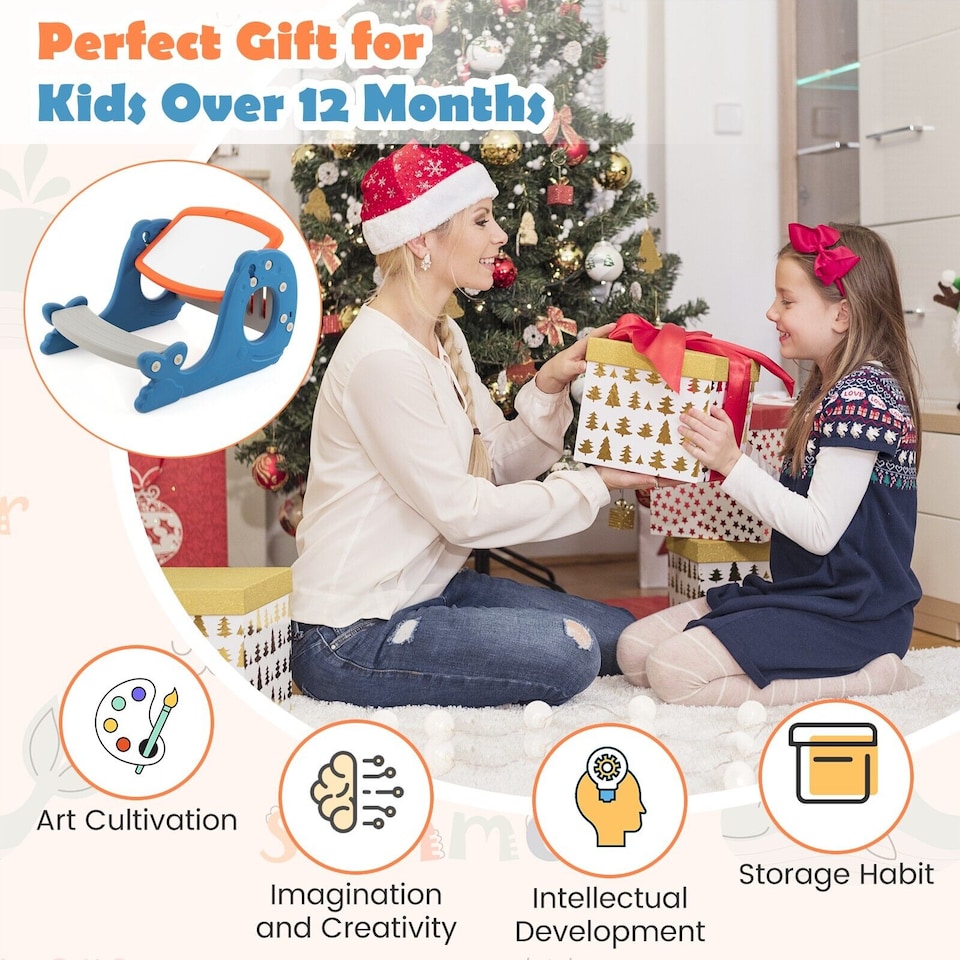 image 1 of COSTWAY 4 in 1 Convertible Kids Activity Table Toddler Easel w/Whiteboard