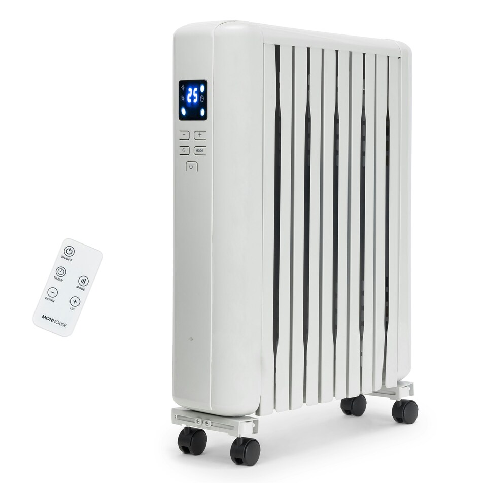 image 1 of MONHOUSE 2500W Digital Oil Filled Radiator - Portable Electric Heater with LED Display & Adjustable Thermostat, Remote Control, Overheat Safety Cut Off - White