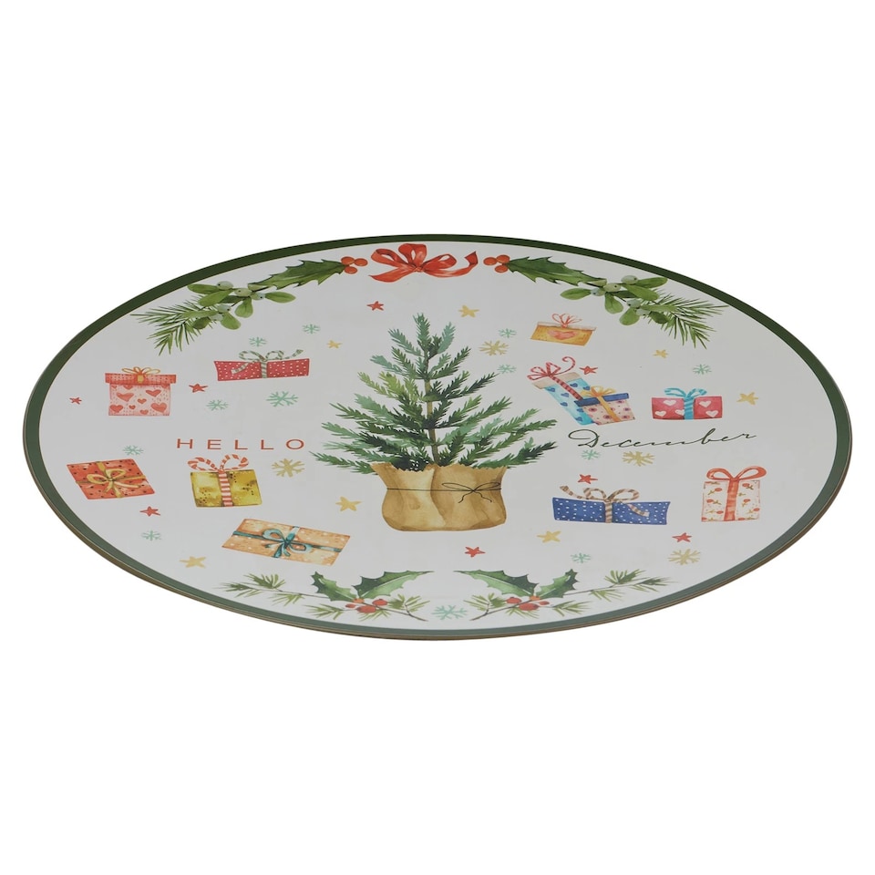image 1 of 6 Pcs Christmas Charger Plates With Coloured Rim Festive Designs Placemats 33cm