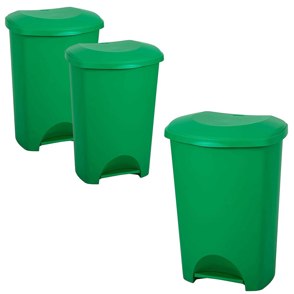 image 1 of 2 x 50L Commercial Medical Utility Green Coloured Recycling Waste Bins With Foot Pedal Green