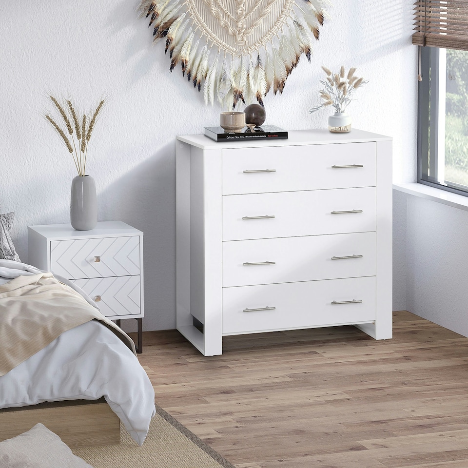 image 1 of HOMCOM Chest Of 4 Drawers Home Storage Clothes Cabinet Metal Handles Base White