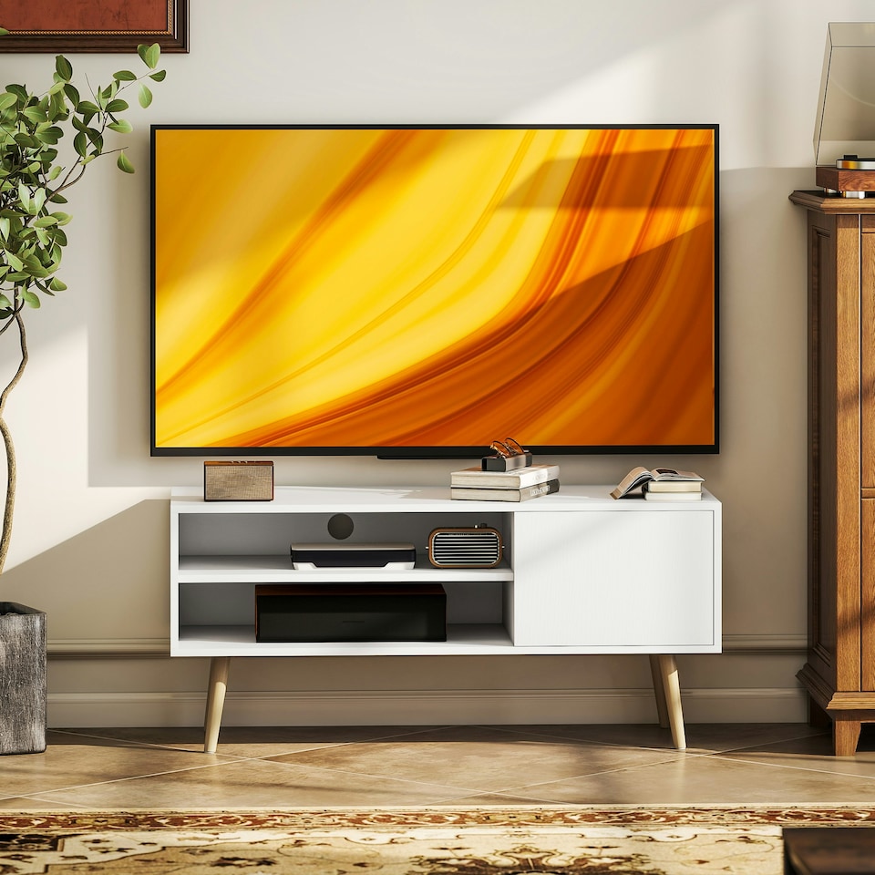image 1 of HOMCOM TV Unit Cabinet for TVs up to 55Inches with Cupboard Shelves, White White