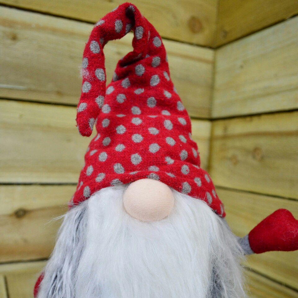 image 1 of Large Festive 52cm Cuddly Gonk Indoor Christmas Decoration - Red Hat Grey Spots
