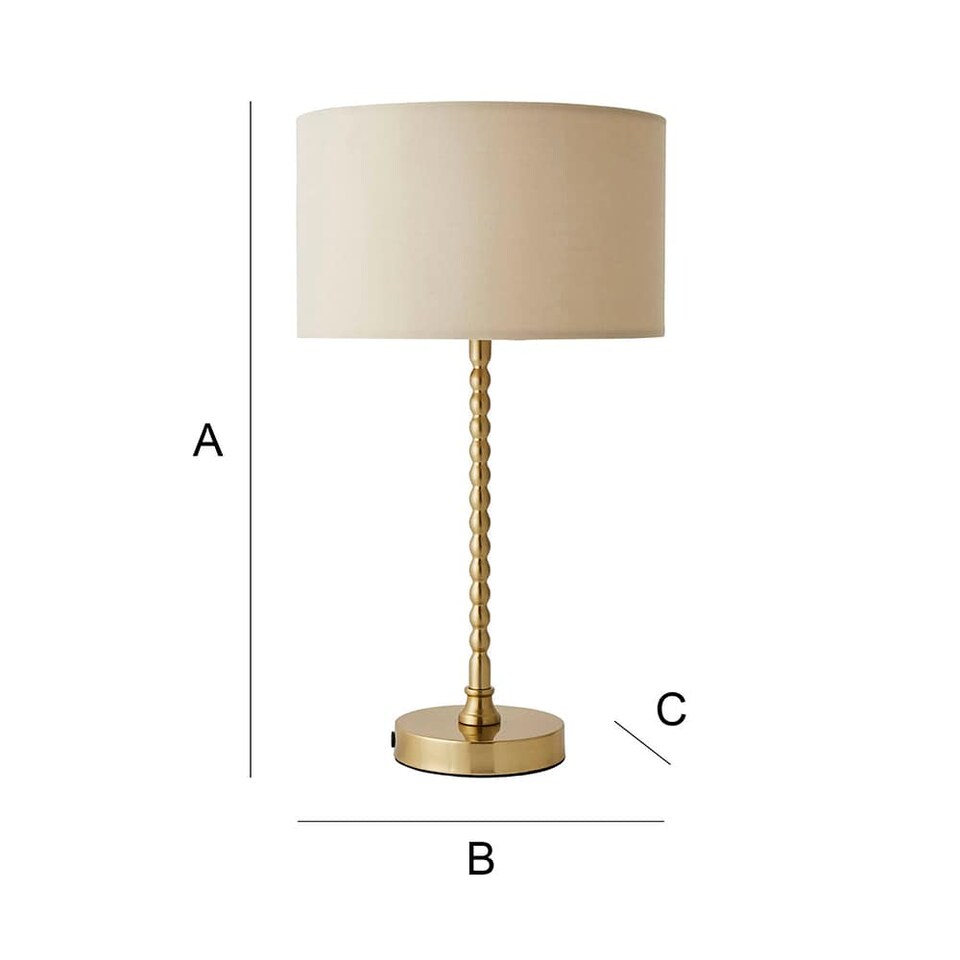 image 1 of ValueLights Maeve Cream Shade Brushed Gold Bobbin Bobble Table Lamp and Bulb
