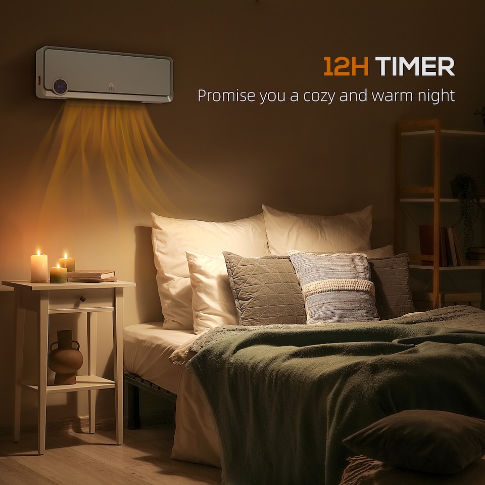 image 1 of HOMCOM Wall Downflow Heater 2 Heat and Fan 1000W2000W, Electric Space Heater with Timer Remote Oscillating, for Bedroom Home Office, Grey