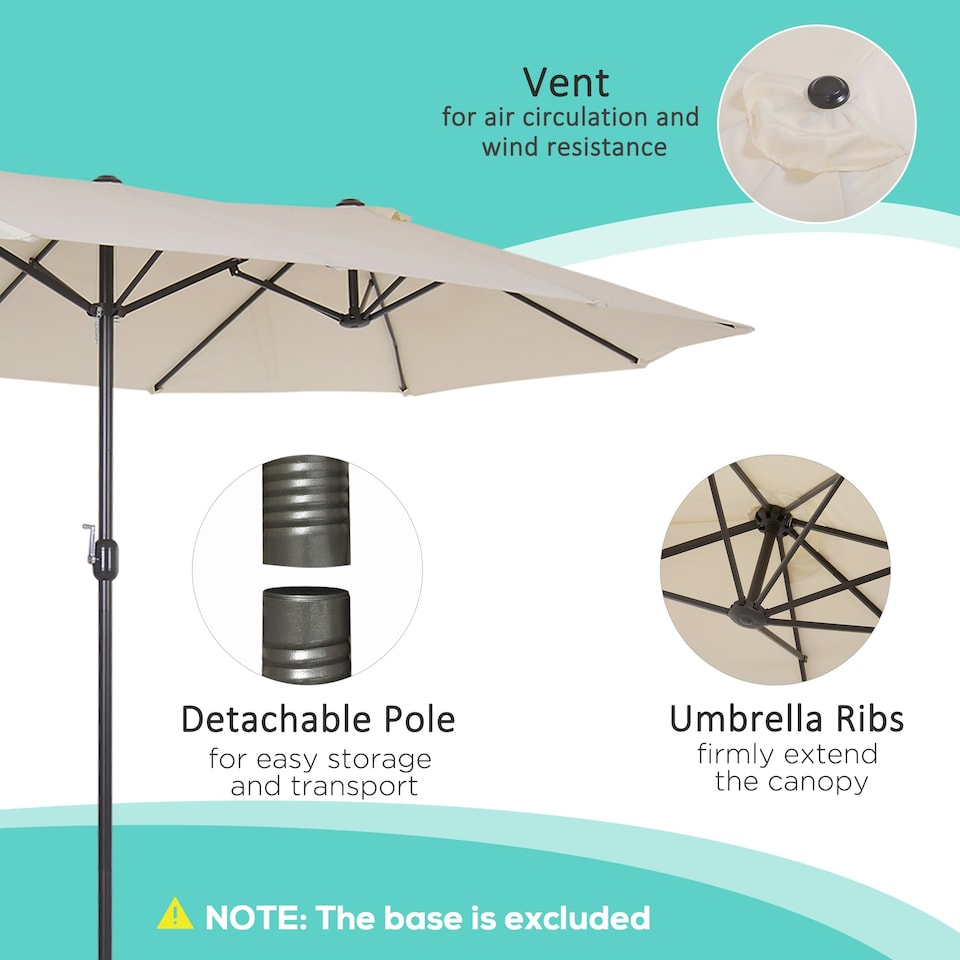 image 1 of Outsunny Sun Umbrella Canopy Double-sided Crank Sun Shade Shelter 4.6M Beige
