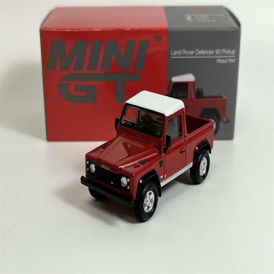 image 1 of Land Rover Defender 90 Pickup Masai Red LHD 1:64 Scale Mini GT MGT00323L