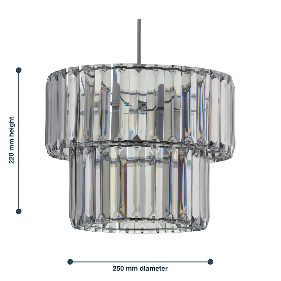 image 1 of First Choice Lighting Set of 2 Clint Smoked Acrylic Crystal Two Tier Easy Fit Pendant Shades Clear | Chrome