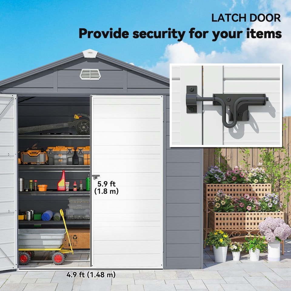 image 1 of Outsunny 8 x 6ft Garden Shed Storage w/ Foundation Kit, Vents, Grey